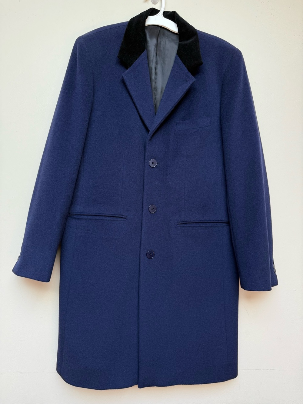 agnès b. HOMME Vintage Wool Angora Navy Coat Velvet Collar 50 / Medium